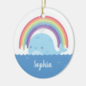 Kute walvis en regenboog, kleurrijk keramisch ornament (Links)