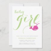 Kute walvis groene typografie babymeisje douche kaart (Voorkant)