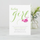 Kute walvis groene typografie babymeisje douche kaart (Staand voorkant)