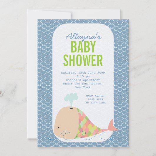 Kute walvis krachtens het Baby shower van de Zee P Kaart (Voorkant)
