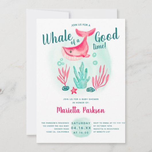 Kute walvis onder baby shower waterverf zee kaart (Voorkant)