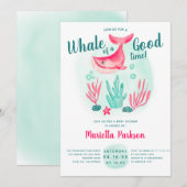 Kute walvis onder baby shower waterverf zee kaart (Voorkant / Achterkant)