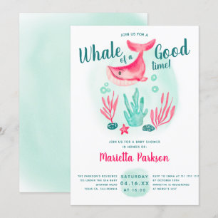 Kute walvis onder baby shower waterverf zee kaart