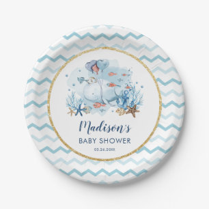 Kute walvis onder het Zee Nautisch Baby shower Papieren Bordje