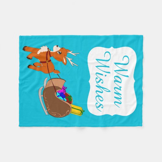 Kute Warm Wishes Reindekerst Fleece Blanket Deken (Voorkant (Horizontaal))