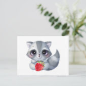 Kute Waterverf Baby Raccoon met aardbeivruchten Briefkaart (Staand voorkant)