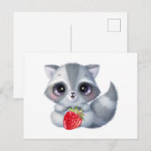 Kute Waterverf Baby Raccoon met aardbeivruchten Briefkaart (Voorkant / Achterkant)