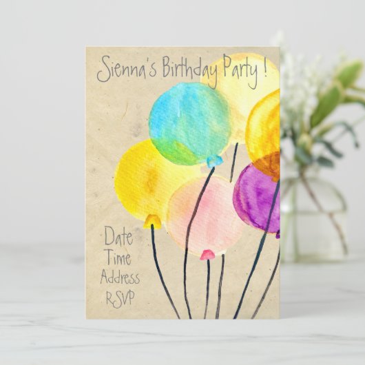 Kute waterverf ballonnen kleurrijk verjaardagsfees kaart (Staand voorkant)