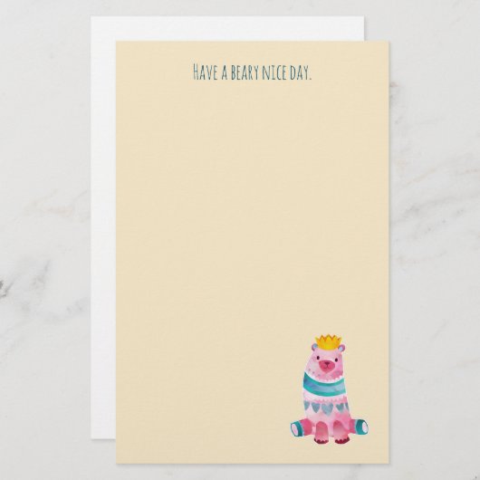 Kute Waterverf Beer heeft een mooie dag Briefpapier (Voorkant / Achterkant)