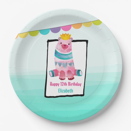 Kute Waterverf Beer met een kroondag Papieren Bordje (Voorkant)