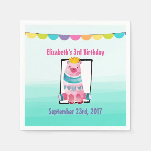 Kute Waterverf Beer met een kroondag Servet (Voorkant)