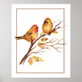 Kute Waterverf Bird Couple on Tree Branch art Poster (Voorkant)