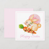 Kute Waterverf Bunny Pink Happy PaasKaart (Voorkant / Achterkant)