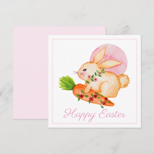 Kute Waterverf Bunny Pink Happy PaasKaart (Voorkant / Achterkant)