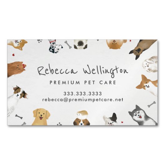 Kute Waterverf Dieren Gezelschapsdieren Diepte Ste Magnetisch Visitekaartje (Voorkant)