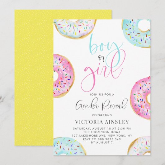 Kute Waterverf Donuts Gender Reopenbaart Baby show Kaart (Voorkant / Achterkant)