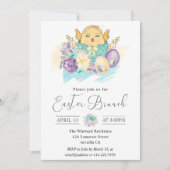 Kute Waterverf Floral Chick in Egg Easter Brunch Kaart (Voorkant)