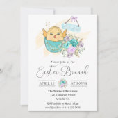 Kute Waterverf Floral Chick in Egg Easter Brunch Kaart (Voorkant)