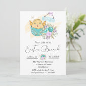 Kute Waterverf Floral Chick in Egg Easter Brunch Kaart (Staand voorkant)