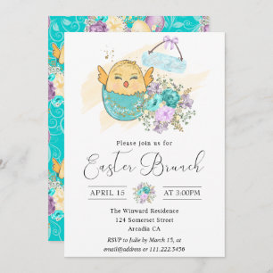 Kute Waterverf Floral Chick in Egg Easter Brunch Kaart