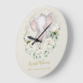 Kute Waterverf Floral Elephant Birth Stats Lar Grote Klok (Hoek)