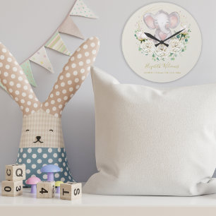 Kute Waterverf Floral Elephant Birth Stats Lar Grote Klok