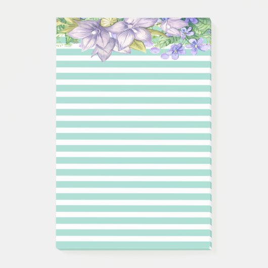 Kute Waterverf Flowers Mint Green Stripes Post-it® Notes (Voorkant)