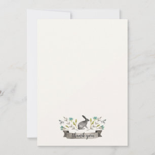 Kute waterverf konijn met bloemen bedankkaart