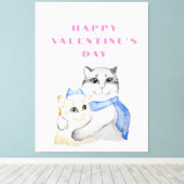 Kute waterverf kwetse katten op Valentijnsdag Canvas Afdruk (Insitu (Houten vloer))