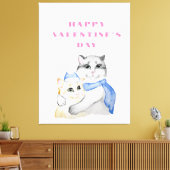 Kute waterverf kwetse katten op Valentijnsdag Canvas Afdruk (Insitu (Woonkamer))