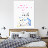 Kute waterverf kwetse katten op Valentijnsdag Canvas Afdruk (Insitu (Slaapkamer))
