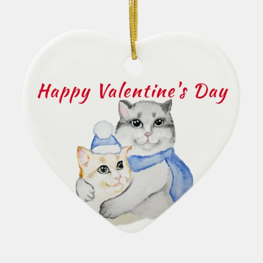 Kute waterverf kwetse katten op Valentijnsdag Keramisch Ornament (Voorkant)