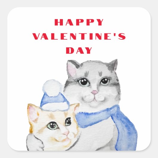 Kute waterverf kwetse katten op Valentijnsdag Vierkante Sticker (Voorkant)