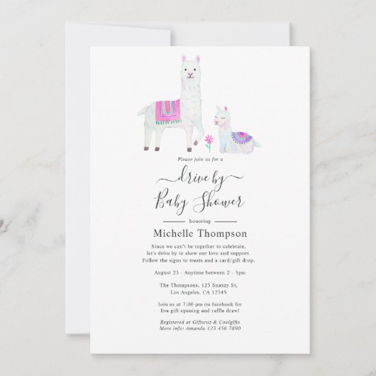 Kute Waterverf Llama-themad per Baby shower Kaart (Voorkant)