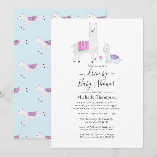 Kute Waterverf Llama-themad per Baby shower Kaart (Voorkant / Achterkant)
