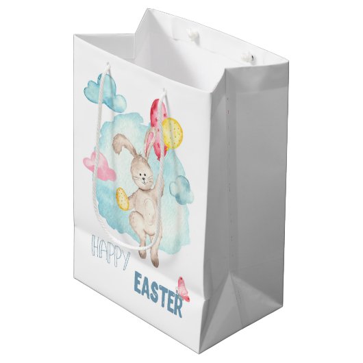 Kute Waterverf Moderne Happy Paast Bunny-ballonnen Medium Cadeauzakje (Voorkant Gekanteld)