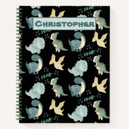 Kute Waterverf op Black Dinosaur Pattern Notitieboek