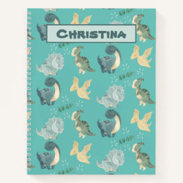 Kute Waterverf op licht Blauwgroen dinosauruspatro Notitieboek