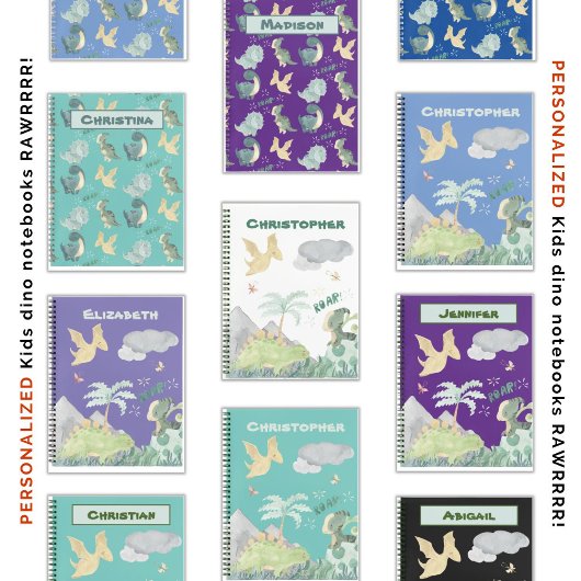 Kute Waterverf op licht Blauwgroen dinosauruspatro Notitieboek