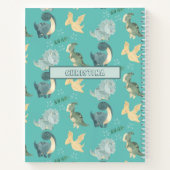 Kute Waterverf op licht Blauwgroen dinosauruspatro Notitieboek (Achterkant)