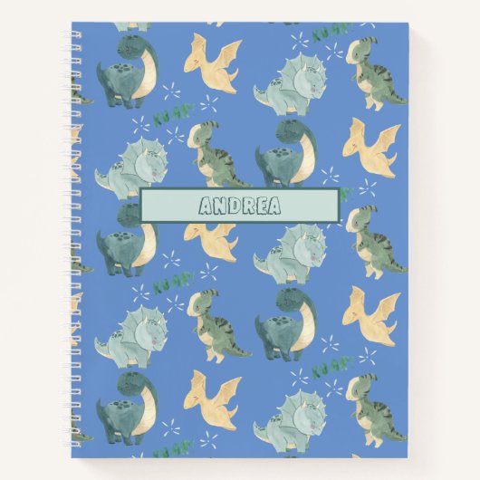 Kute Waterverf op Light Blue Dinosaur Pattern Notitieboek (Voorkant)