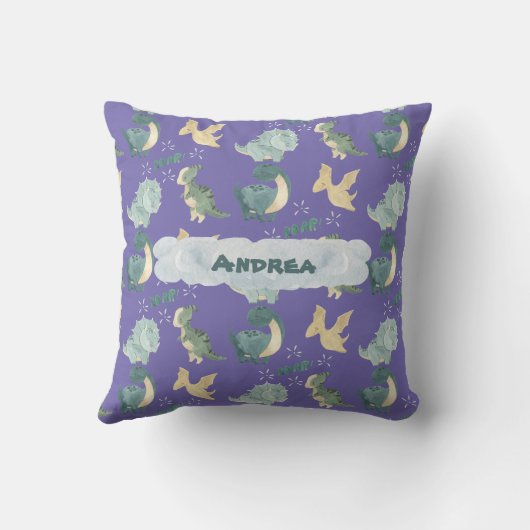Kute Waterverf op Light Paars Dinosaur Cloud Kussen (Achterkant)
