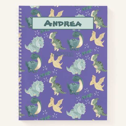 Kute Waterverf op Light Paars Dinosaur Pattern Notitieboek (Voorkant)