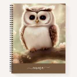 Kute Waterverf Owl Notitieboek met naam