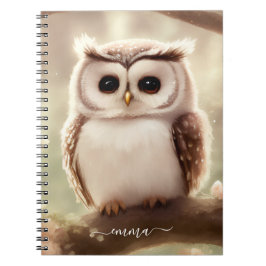 Kute Waterverf Owl Notitieboek met naam