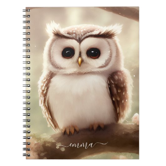 Kute Waterverf Owl Notitieboek met naam (Voorkant)
