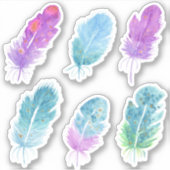 Kute Waterverf paarse en blauwe veren Sticker (Voorkant)