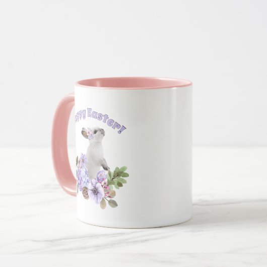 Kute Waterverf PaasBunny met bloemen Mok (Voorkant links)