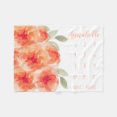 Kute Waterverf Peach Peonies Baby Milestone Fleece Deken (Voorkant (Horizontaal))