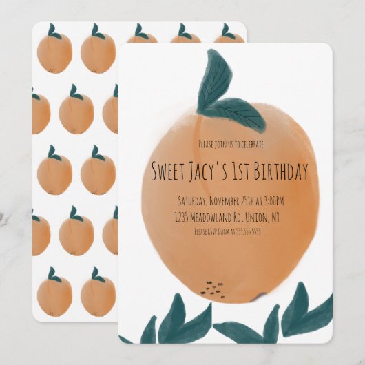 Kute Waterverf Peach Sweet Birthday Kaart (Voorkant / Achterkant)